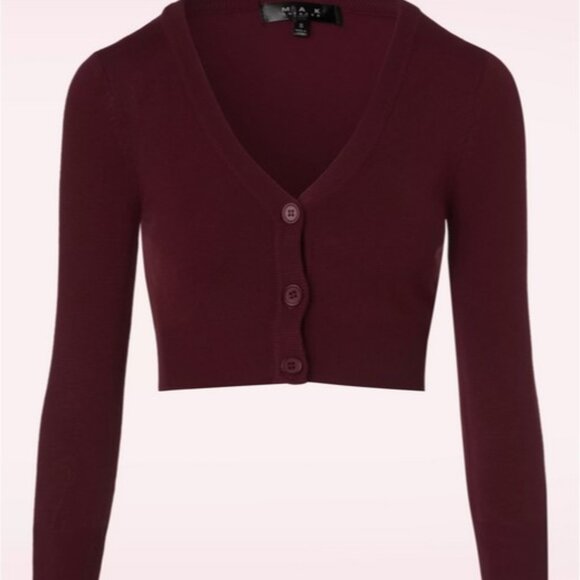 XL 1XL New, Unworn Mak Retro Cropped 3/4 Sleeve Cardigan in Burgundy Modcloth - Picture 2 of 8